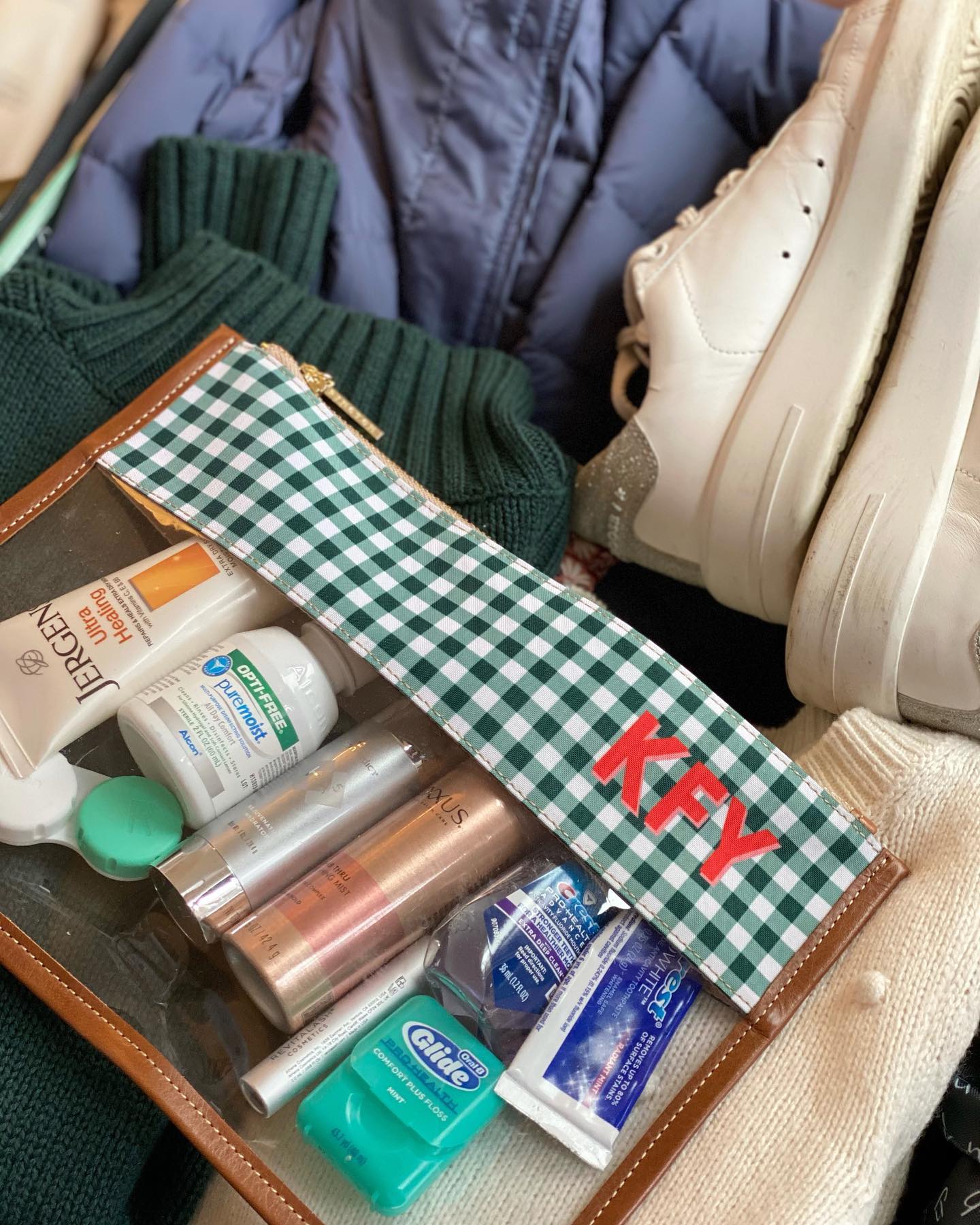 Transparent Cosmetic Bag with a custom monogram, ideal for keeping beauty products within view.